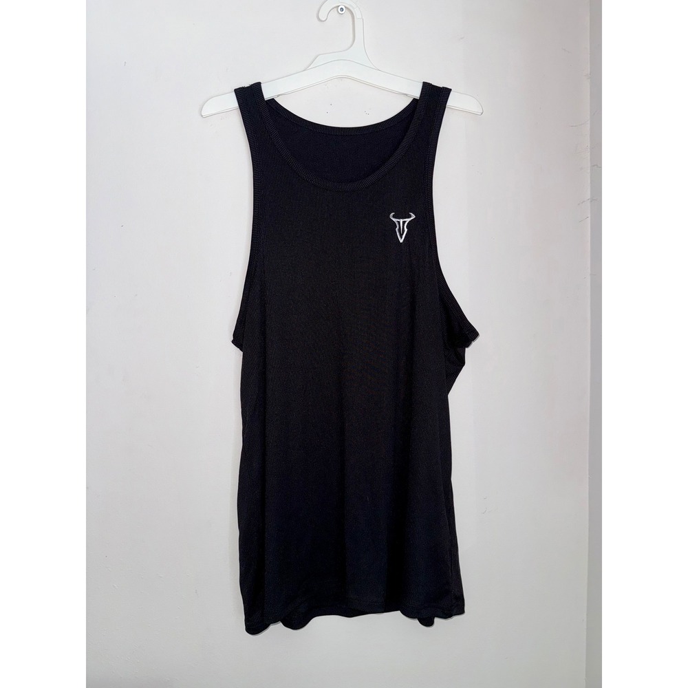 Manfinity Black Ribbed Tank Top Bull Logo Sleeveless Gym Shirt Large